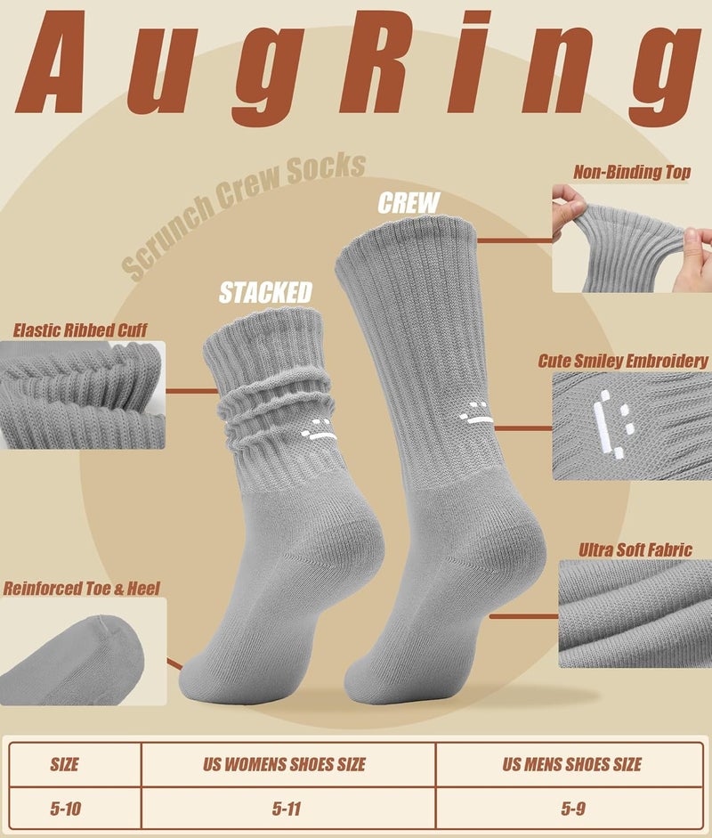 AugRing Store Women's Cute Scrunch Slouch Crew Socks 3Pack Retro Kawaii Chunky Ribbed Cotton Boot Sneaker Cozy Calf Socks Size 5–11 - Image 5